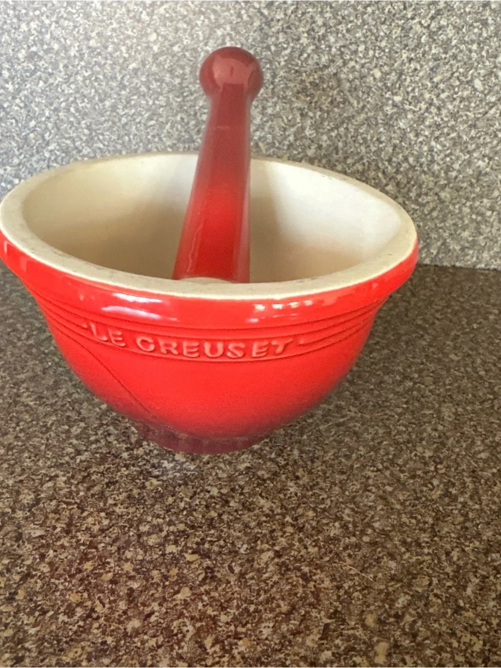 Le Creuset Red Cerise Mortar and Pestle with Cream Interior